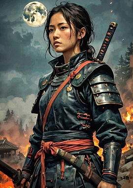 Female Samurai Warrior in Dark Armor