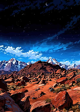 Mountainous Landscape Under Starry Night Sky