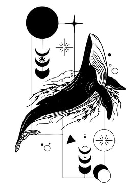 Whale with Celestial Elements Illustration