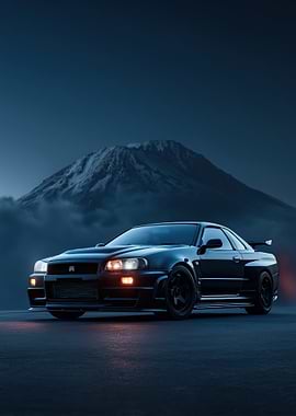 Nissan Skyline R34 with Mountain Backdrop