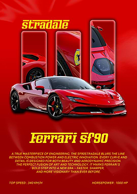 Ferrari SF90 Stradale Red Car Poster