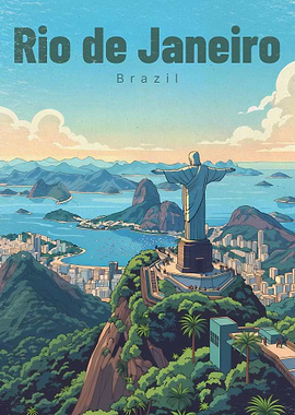 Christ the Redeemer Overlooking Rio in Vintage Anime Style