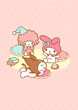 Sanrio characters relaxing on a cloud