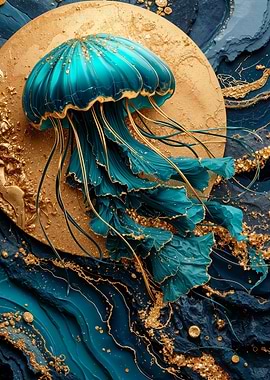 Teal and Gold Jellyfish