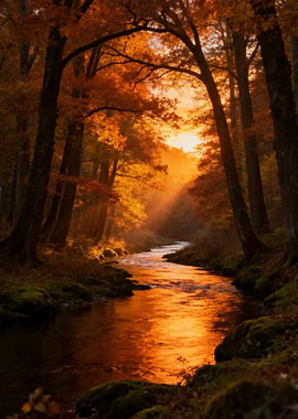 Autumn River at Sunset