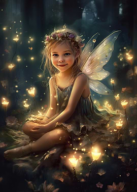 Fairy Girl with Candles in Forest
