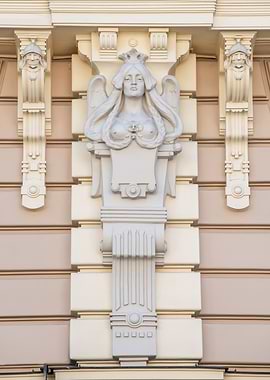 Art Nouveau Building Facade Detail. Alberta street 13, Riga, Latvia.