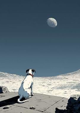 Dog gazing at the moon