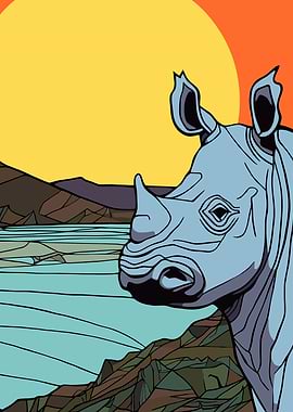 Stylized Rhino Landscape Illustration
