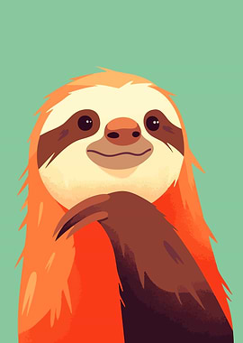 Cute Funny Sloth Portrait Minimalist Art