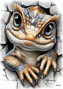 Baby Dragon Breaking Through Wall Art