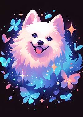 Cute Dog with Butterflies and Stars