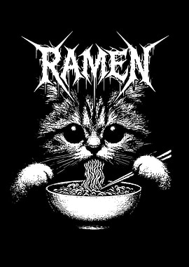 Ramen Cat Black Metal Style