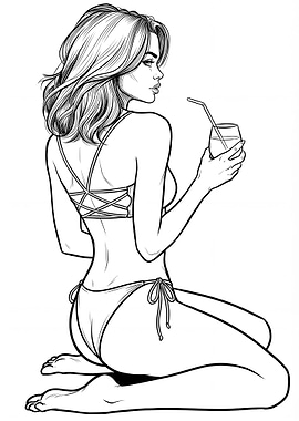 Woman in bikini with drink illustration