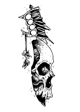 Skull Knife Black and White Art