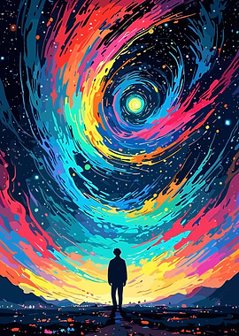 Colorful Cosmic Sky Silhouette