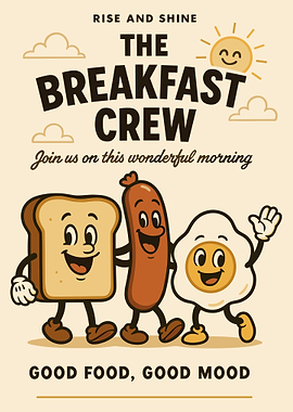 The Breakfast Crew Cartoon Poster