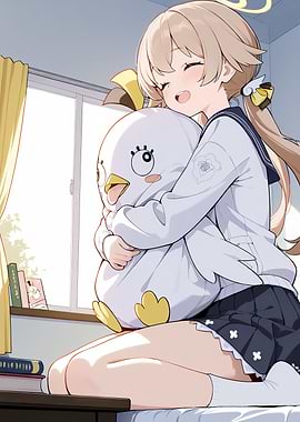 Anime Girl Hugging a Plushie