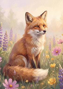 Fox in a Flower Field