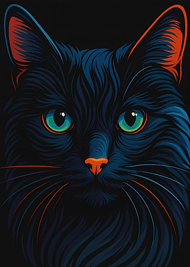 Stylized Black Cat Portrait