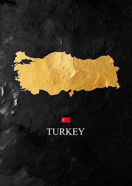 Golden Turkey Map on Black Background