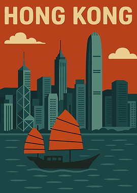 Hong Kong Cityscape Travel Poster