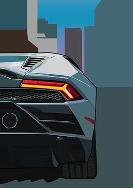 Lamborghini Huracan Rear View Illustration