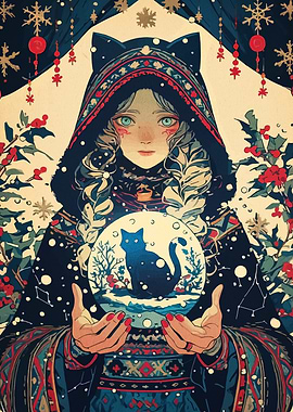 Winter Witch with Cat Snow Globe