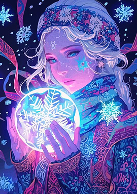 Winter Witch Holding Snowflake Orb