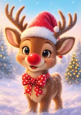 Cute Christmas Reindeer with Red Nose