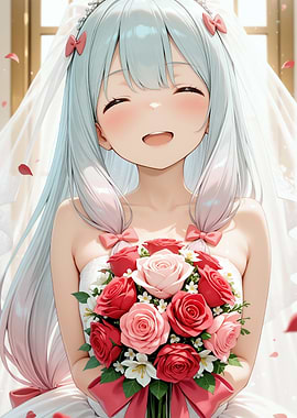 Anime Bride with Bouquet