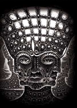 Monochrome Abstract Face with Intricate Details