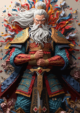 Warrior with Sword and Colorful Background