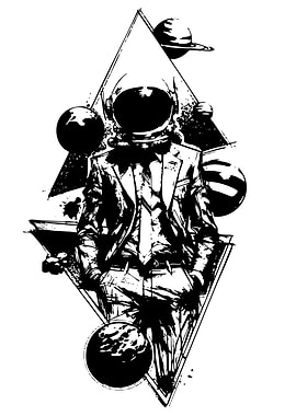 Astronaut in Suit with Planets