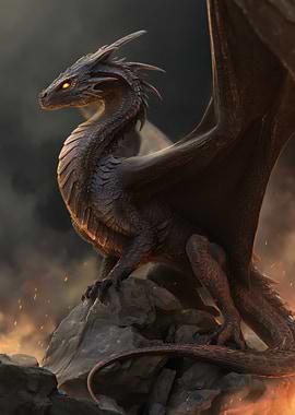 Dragon Perched on Rocks