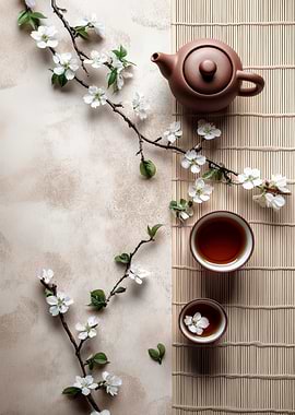 Tea Ceremony Still Life with Blossoms