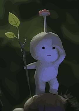 Mushroom-Topped Creature in Forest