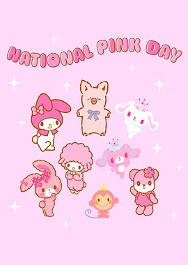National Pink Day Kawaii Characters