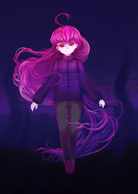 Pink-haired girl with red eyes