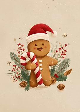 Gingerbread Man with Candy Cane