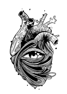 Anatomical Heart with Eye Illustration