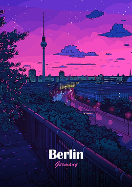 Berlin cityscape at dusk illustration