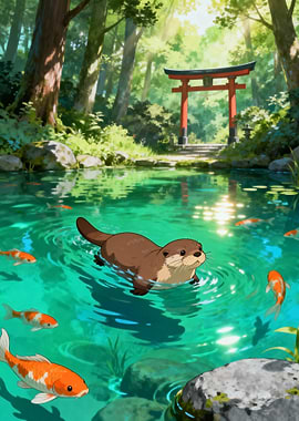 Otter in Japanese Garden Pond