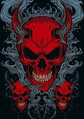 Red Devil Skulls with Smoke