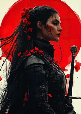 Female Warrior with Sword and Flowers