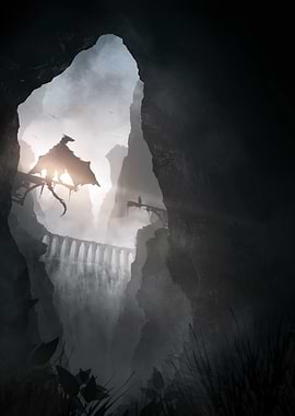 Dragon on a Bridge in a Canyon
