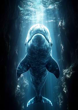 Underwater Dolphin in Blue Light