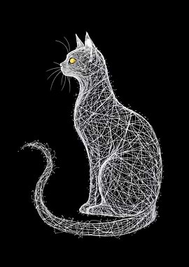 Abstract Wireframe Cat Illustration