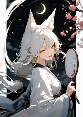 Anime Fox Girl with Mirror