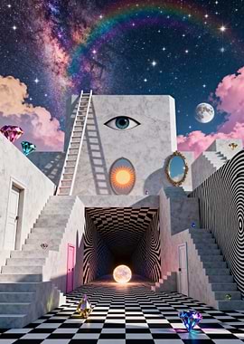 Surreal Architecture with Diamonds and Rainbow